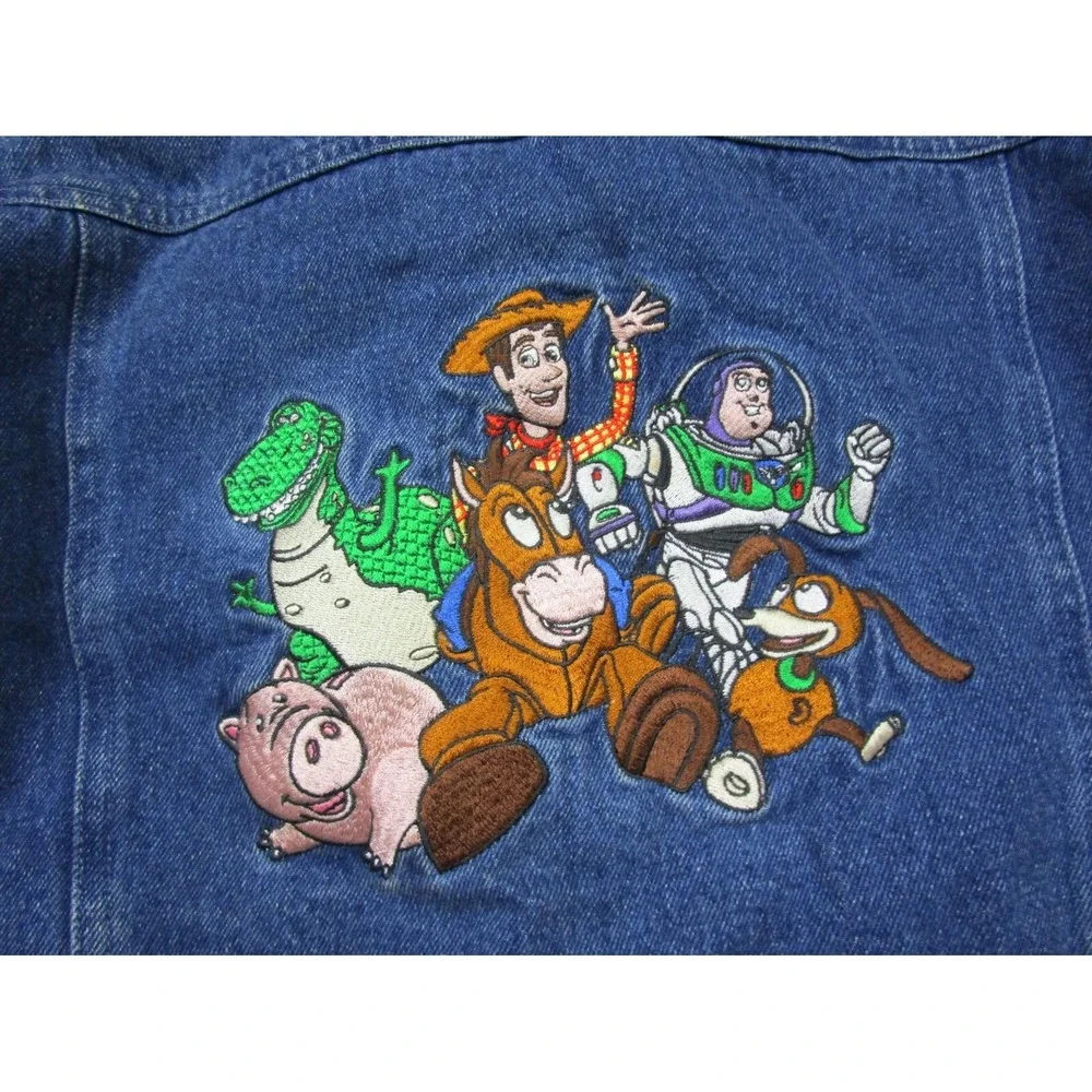 Vintage‎ Disney Store Toy Story Jean Jacket Kids (L) Embroidered Movie w/Pinback